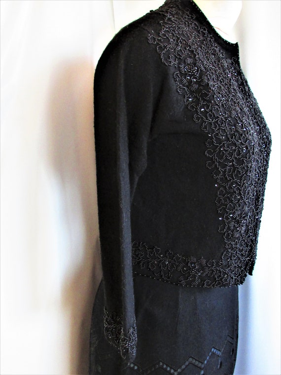 Vintage 1960's Sweater Beaded Black Lambswool Ang… - image 3