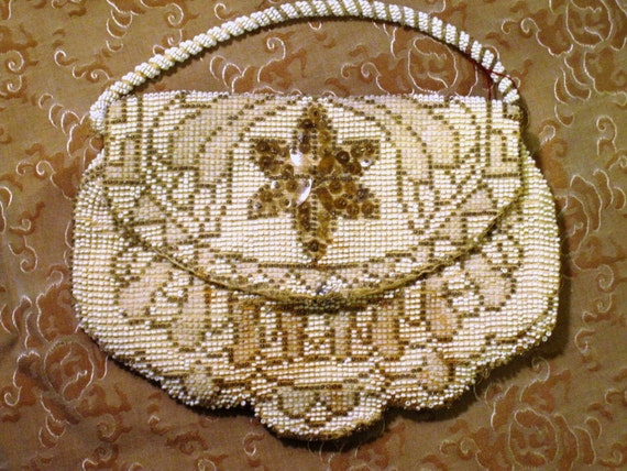 Vintage 1930's Beaded Purse Evening Handbag White… - image 1