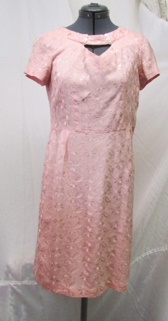 Vintage 1950's 60's Dress Pink Frock Wiggle Dress… - image 1