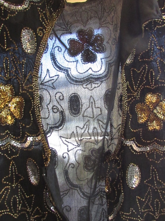 Vintage 1980's Dress Beaded Gold & Silver Sequins Black Silk Adrianna Papell Deadstock**Scroll Down for Details