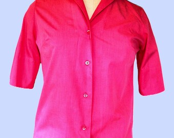 Vintage 1960's Blouse Cotton Hot Pink Short Sleeve Lady Van Heusen **Scroll down for details
