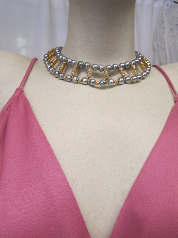 Vintage 1970's 80's Collar Necklace Grey Baroque … - image 2