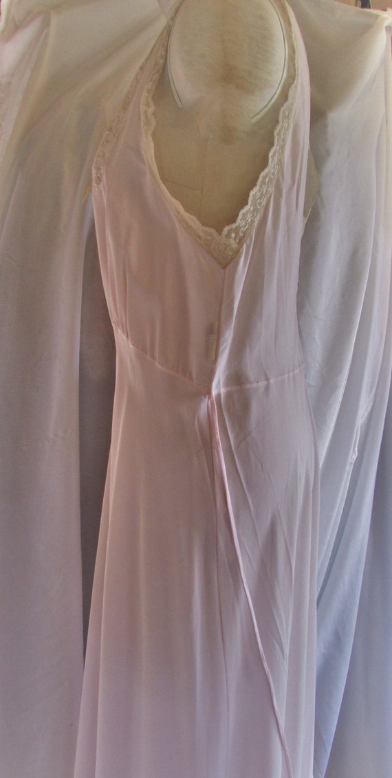 Vintage 1950's Nightgown Pink Silky Nylon w Ecru … - image 5