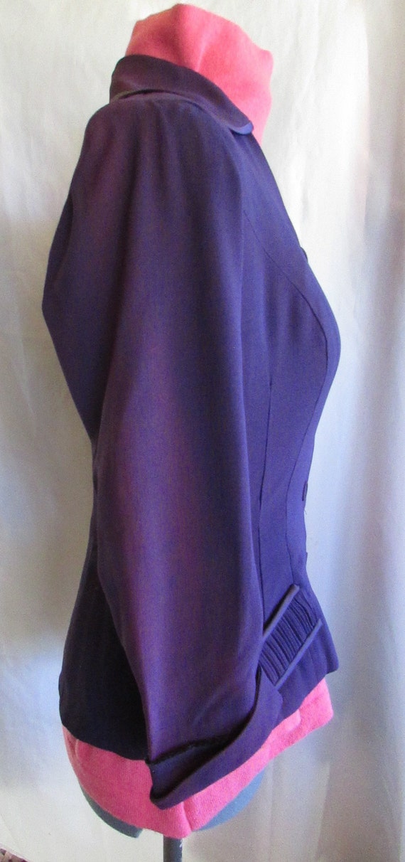 Vintage 1940's 50's Suit Jacket Purple Rayon w Sa… - image 4