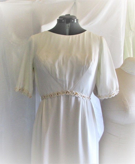 Vintage 1960's Dress Long White Gown Wedding Dress