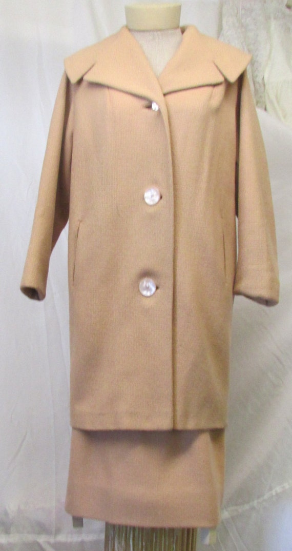 Vintage 1950's Coat & Skirt Ensemble Peachy Beige