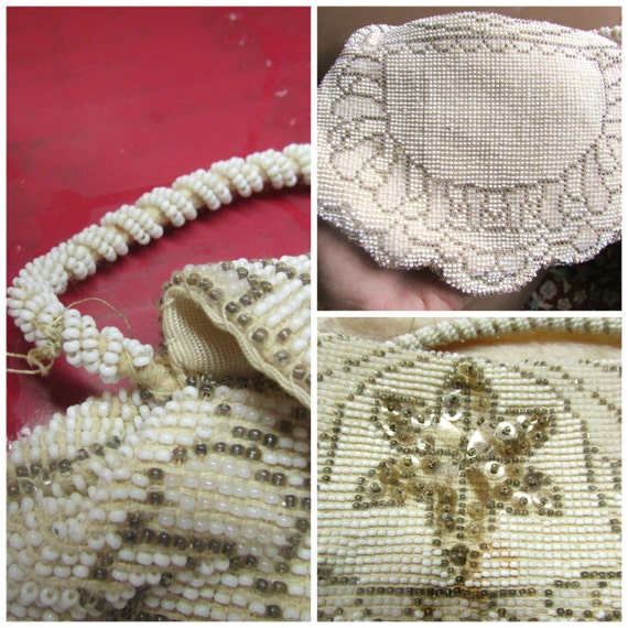 Vintage 1930's Beaded Purse Evening Handbag White… - image 2