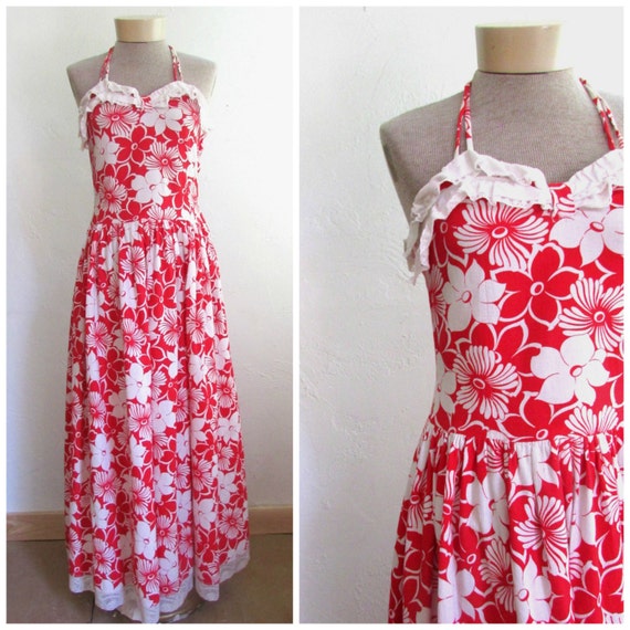 Vintage 1940's 1950's Dress Hawaiian Halter Top Ma