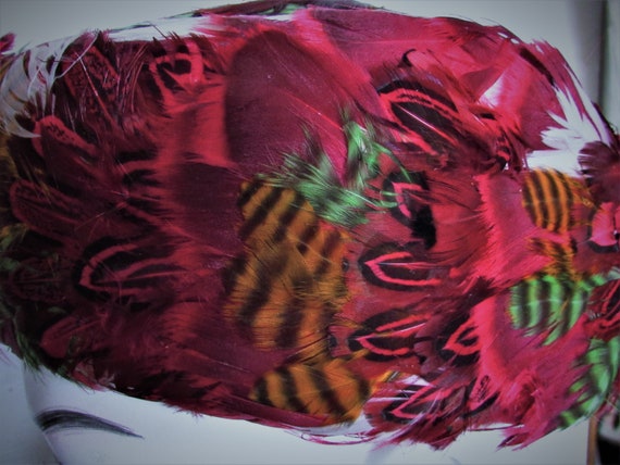 Vintage 1950's 60's Hat Feather Hat Multi-Colored… - image 3