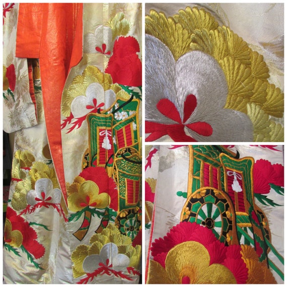 Vintage Wedding Kimono Uchikake Embroidered Silk … - image 3