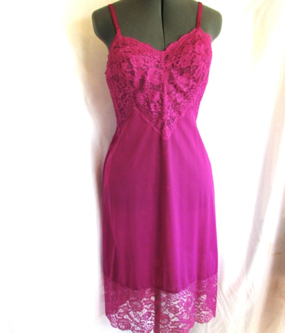 Vintage Lingerie 1960's Slip Magenta Full Slip Ny… - image 1