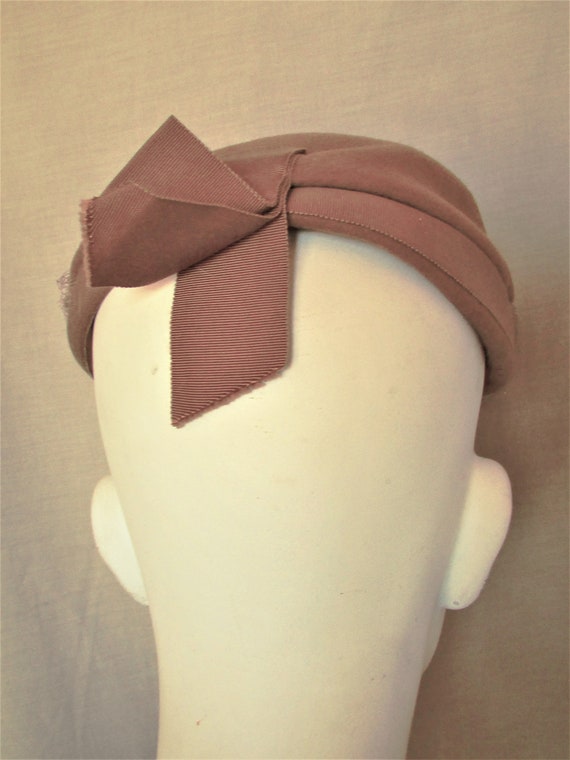 Vintage 1940's 50's Hat Brown Wool Felt Hat w Vei… - image 5