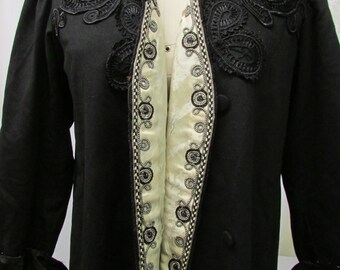 Antique 1890/1900 Black Jacket in Satin, Guipure and Lace. Rare 