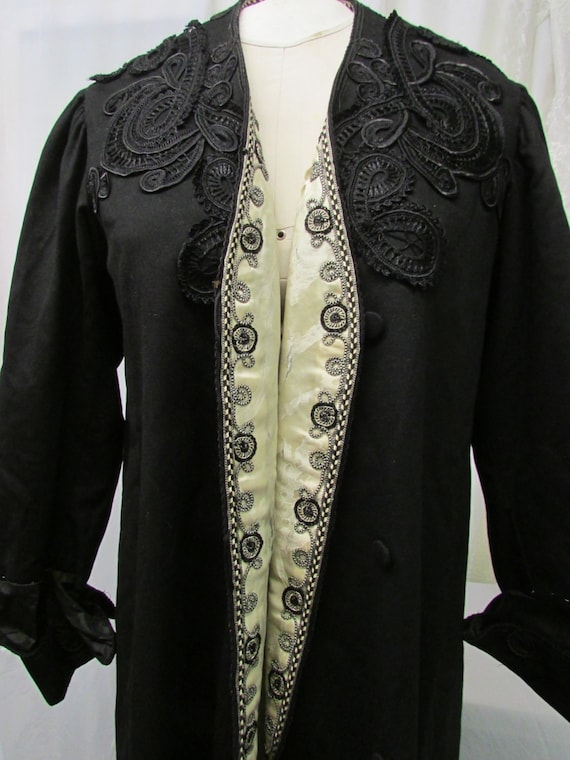 Antique Coat Vintage 1900 Black Battenberg Lace o… - image 1