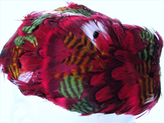 Vintage 1950's 60's Hat Feather Hat Multi-Colored… - image 6