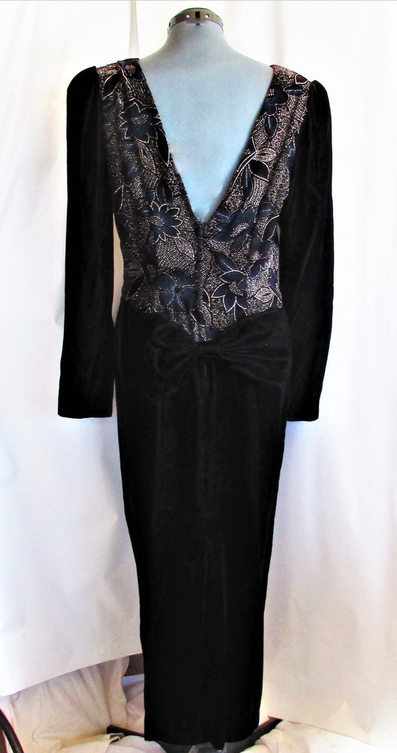 Vintage 1980's Dress Black Velvet Gown Jessica Mc… - image 2