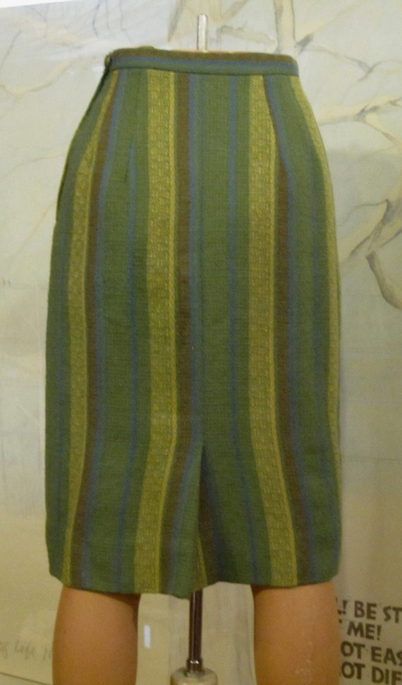 Vintage 1950's 60's Skirt Straight Skirt Green Bl… - image 5