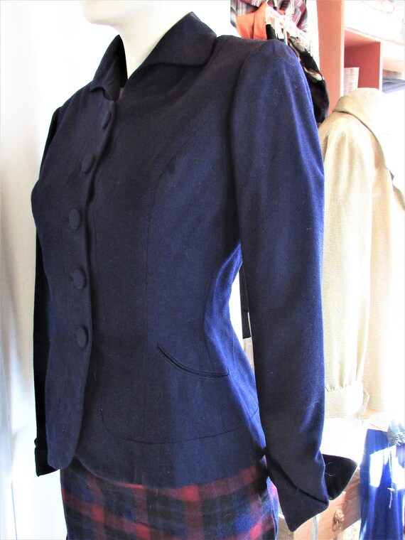 Vintage 1940's 50's Jacket Ladies Suit Navy Blue … - image 2