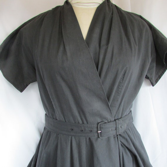 Vintage 1940's 50's Dress Cotton Wrap Dress Charc… - image 2