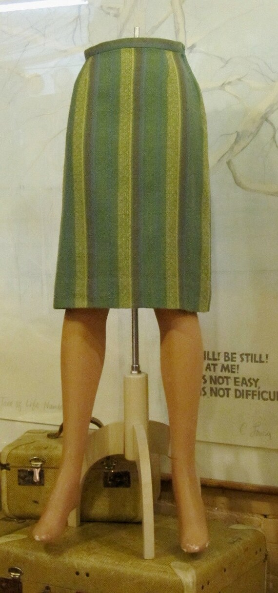 Vintage 1950's 60's Skirt Straight Skirt Green Bl… - image 2