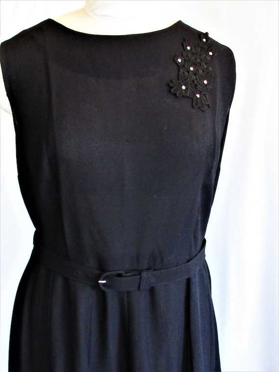 Vintage 1940's 50's Dress Black Rayon Frock w Bla… - image 3