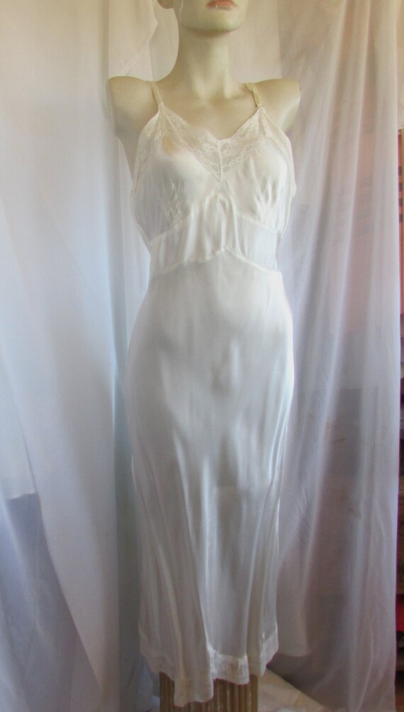 Vintage 1940's Slip Nightgown White Satin & Lace L