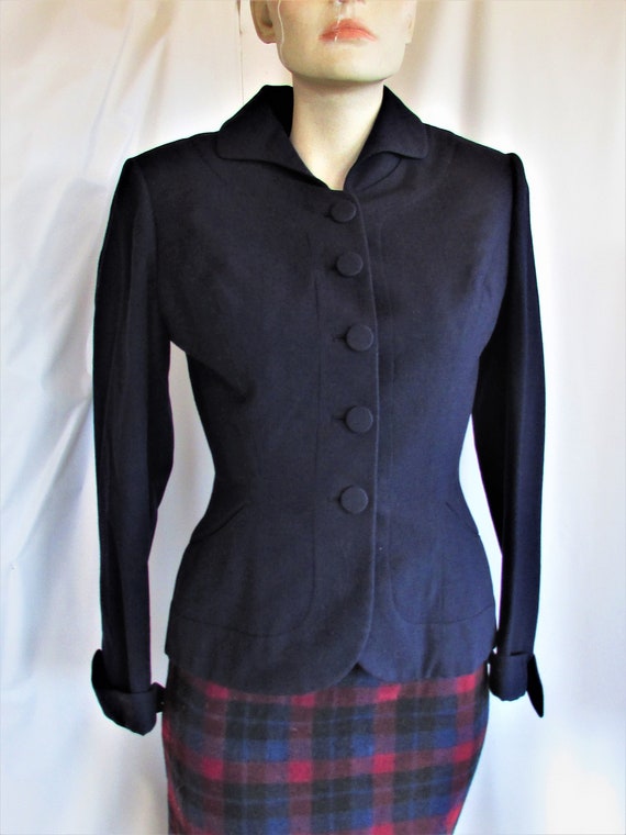 Vintage 1940's 50's Jacket Ladies Suit Navy Blue … - image 3