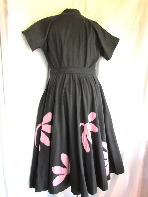 Vintage 1940's 50's Dress Cotton Wrap Dress Charc… - image 6