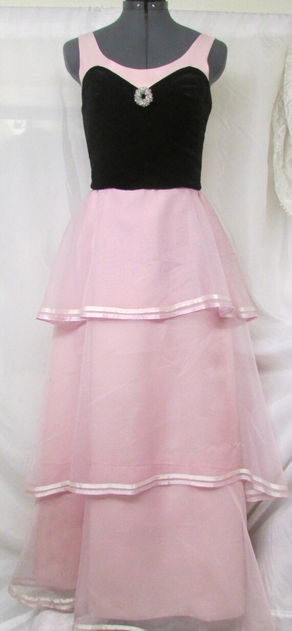 Vintage 1970's 1980's Pink Prom Dress Layered Flou