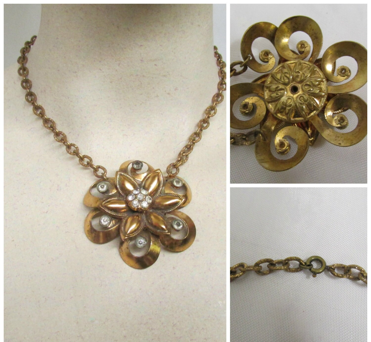 Vintage 1940's Necklace Costume Jewelry Brass and Etsy