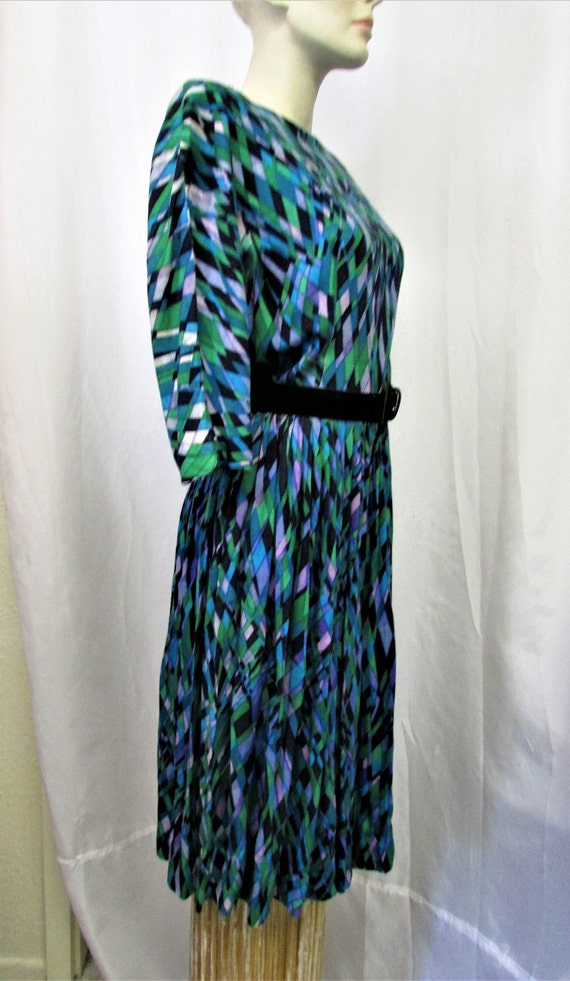 Vintage 1960's Dress Mod Green Blue & Purple Harl… - image 3