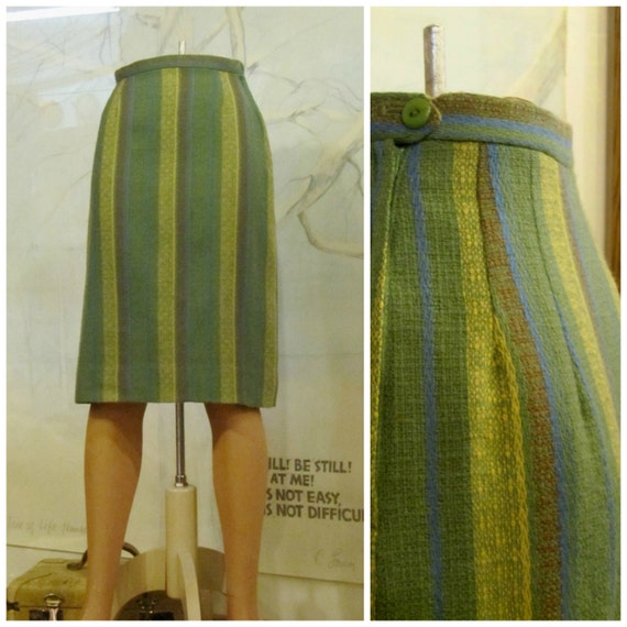 Vintage 1950's 60's Skirt Straight Skirt Green Bl… - image 1