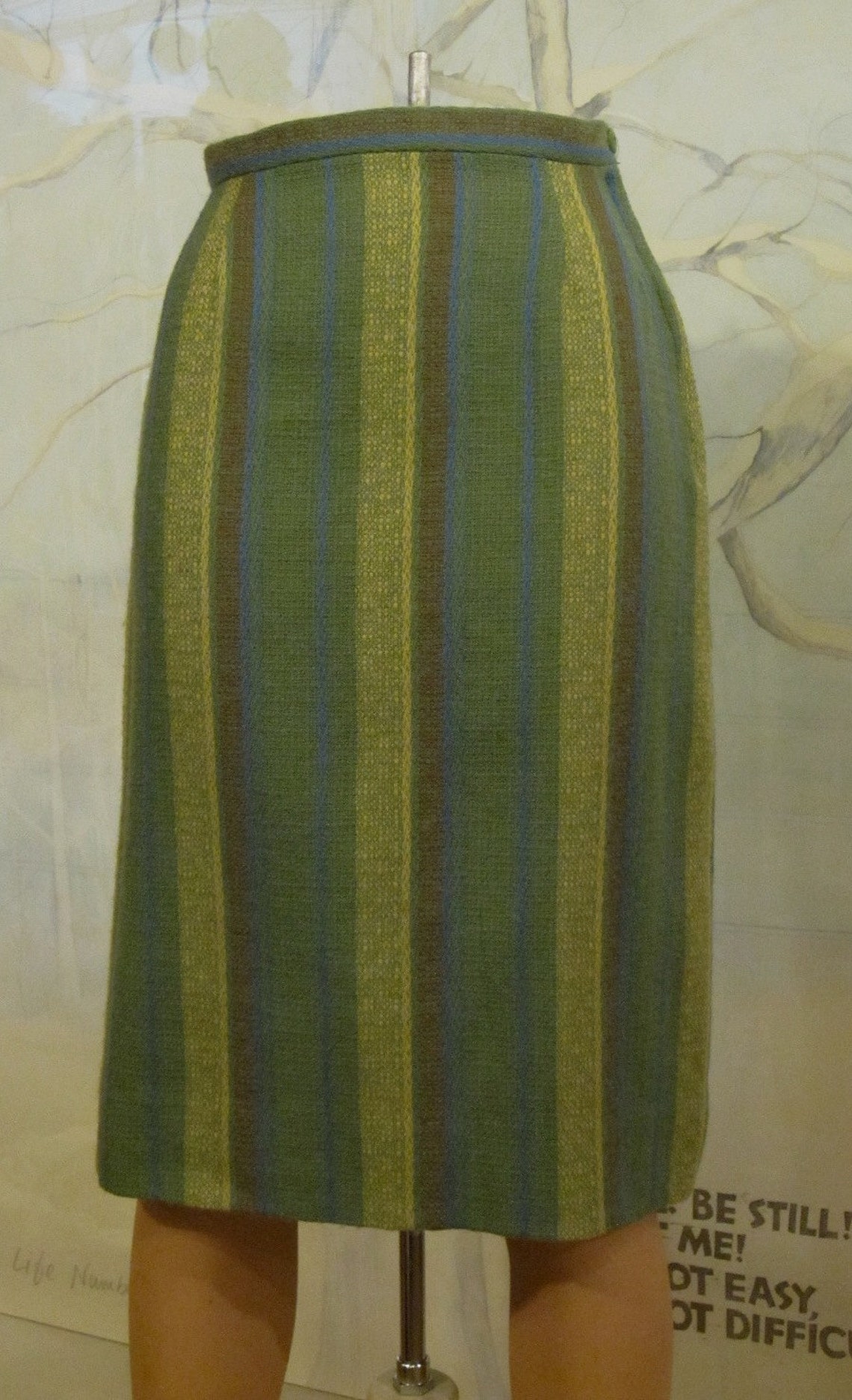 Vintage 1950's 1960's Skirt Straight Skirt Green Blue | Etsy
