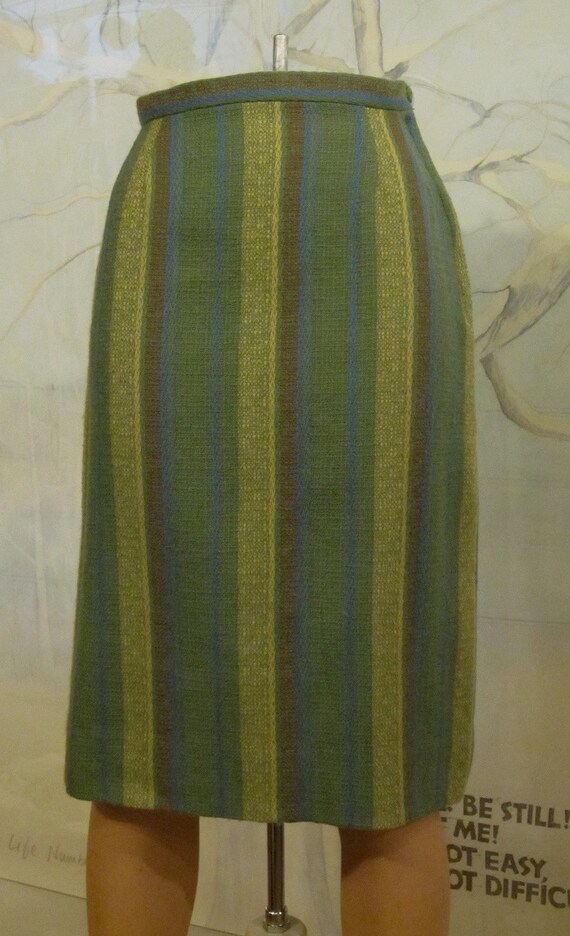 Vintage 1950's 60's Skirt Straight Skirt Green Bl… - image 3