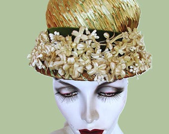 Vintage bonnet/ hat /union made/flowers Flower Covered Hat Union Made 1950 main image 2