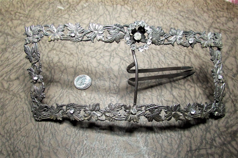 Antique Vintage 1900 Buckle Sash Clasp Large Art Nouveau Edwardian Ladies Belt Buckle Gunmetal /& Rhinestones
