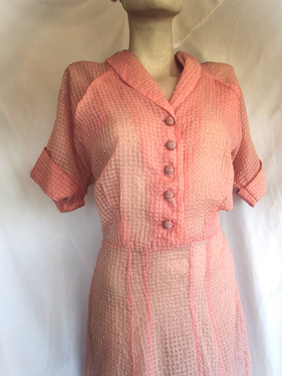 Vintage 1950's Dress Crinkle Peachy Pink Nylon She