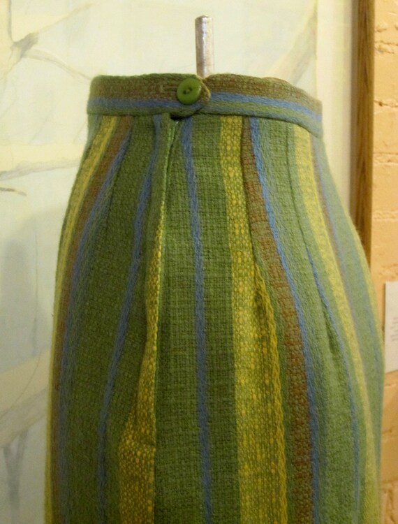 Vintage 1950's 60's Skirt Straight Skirt Green Bl… - image 4