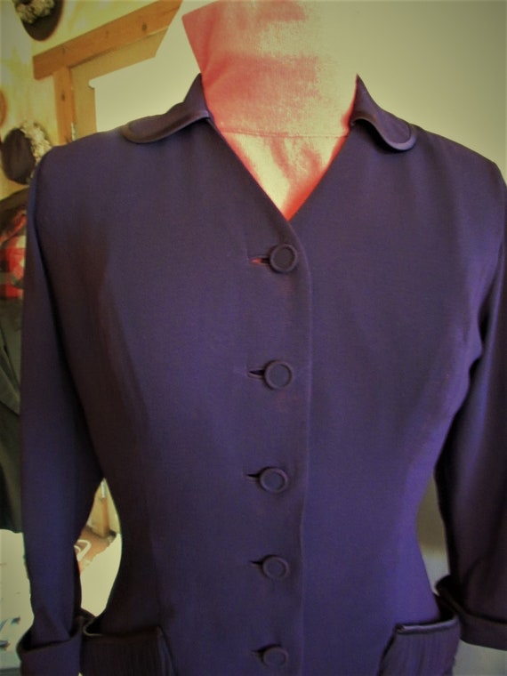 Vintage 1940's 50's Suit Jacket Purple Rayon w Sa… - image 3