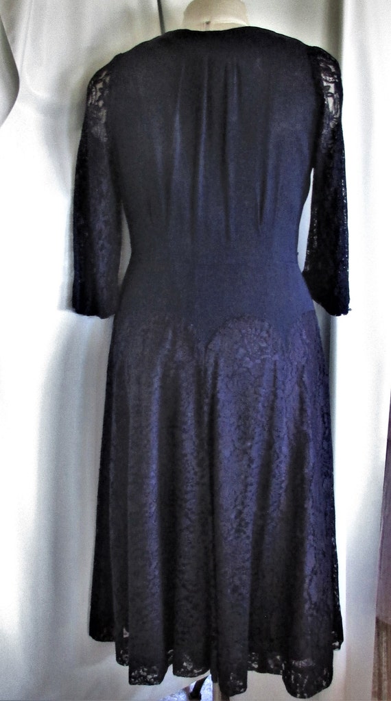 Vintage 1940's 50's Dress Blue Crepe w Lace WW2 F… - image 6