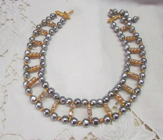 Vintage 1970's 80's Collar Necklace Grey Baroque … - image 1