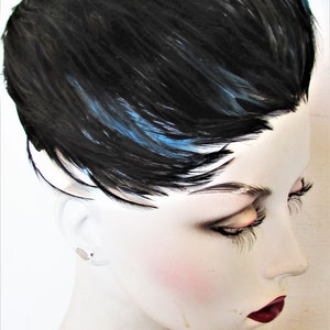 Vintage 1950&#39;s 60&#39;s Hat Glamorous Black Feather Hat w Blue Feather Streaks Mid-Century Evening Hat Feather Topper **Scroll down for details