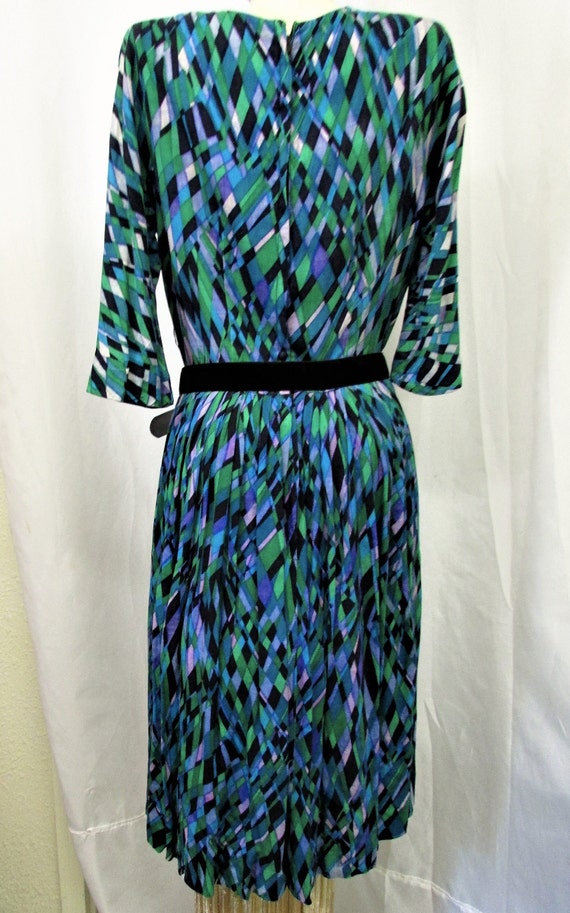 Vintage 1960's Dress Mod Green Blue & Purple Harl… - image 4