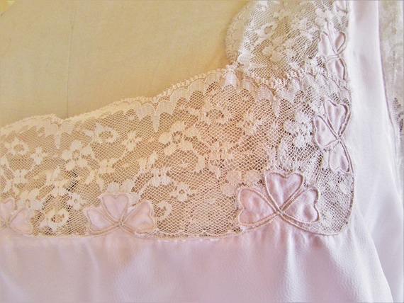 Vintage 1950's Nightgown Pink Silky Nylon w Ecru … - image 2