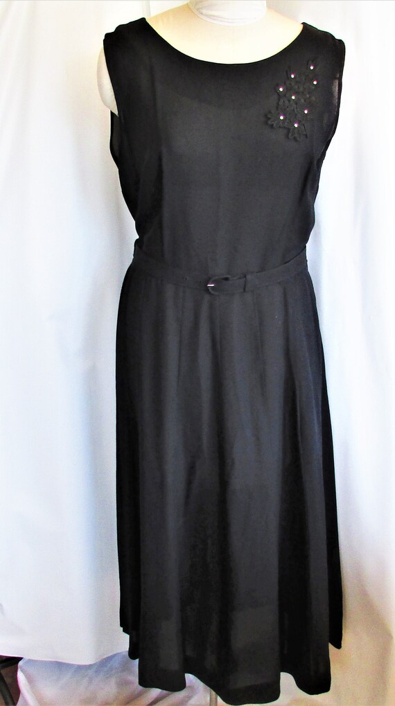 Vintage 1940's 50's Dress Black Rayon Frock w Bla… - image 4