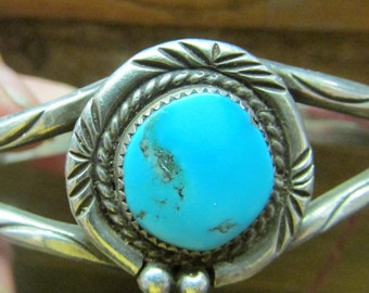 Vintage Artisan Armband Herbert Pino Handmade Silber Cuff mit Türkis Türkis Traditionelles Navajo Armband