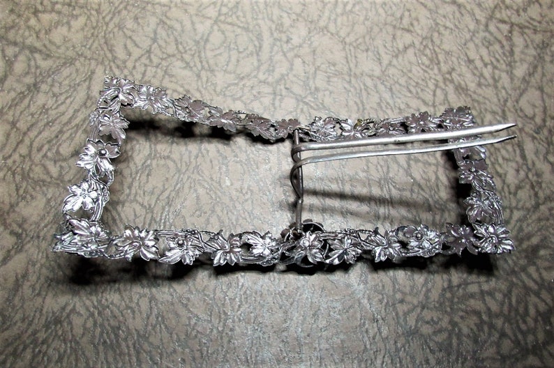 Antique Vintage 1900 Buckle Sash Clasp Large Art Nouveau Edwardian Ladies Belt Buckle Gunmetal /& Rhinestones