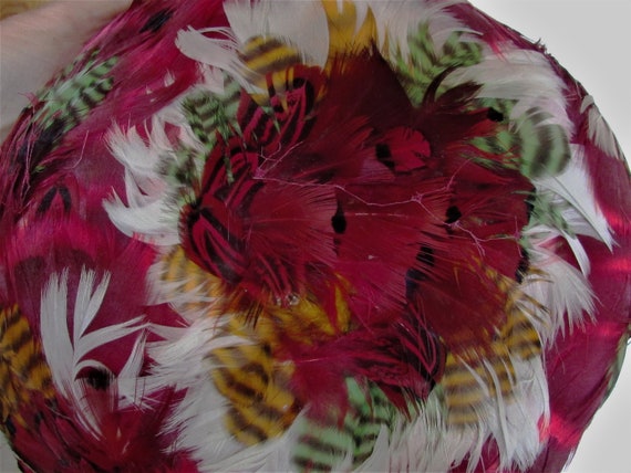 Vintage 1950's 60's Hat Feather Hat Multi-Colored… - image 5