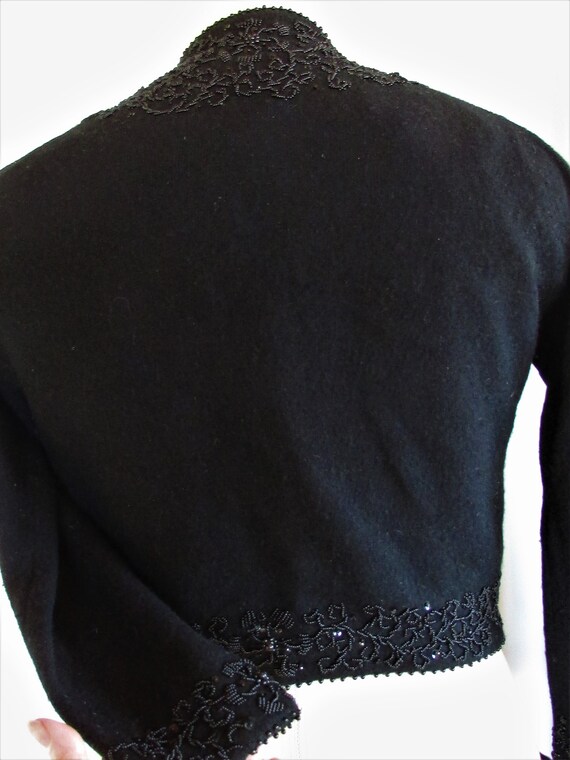 Vintage 1960's Sweater Beaded Black Lambswool Ang… - image 4