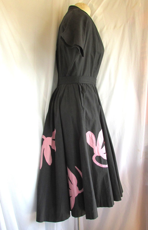 Vintage 1940's 50's Dress Cotton Wrap Dress Charc… - image 5